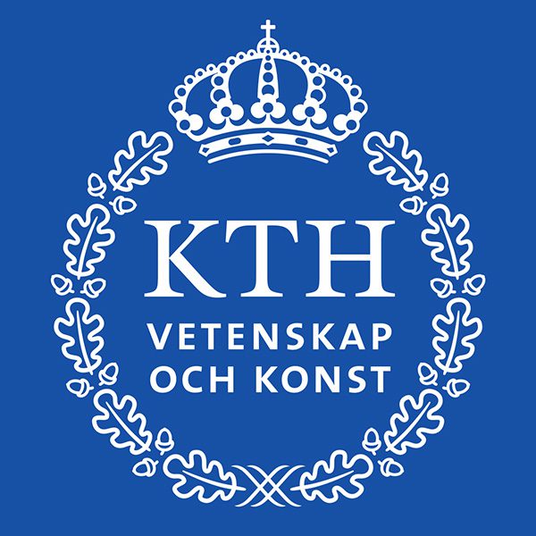 A square image showing the official emblem/logo of the Royal Institute of Technology in Stockholm, Sweden. The logo is white against a blue background.