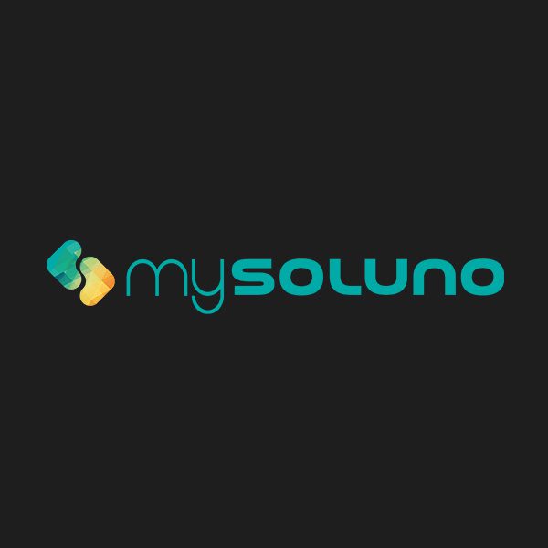 A square image showing the Soluno company logo in color against a dark background
