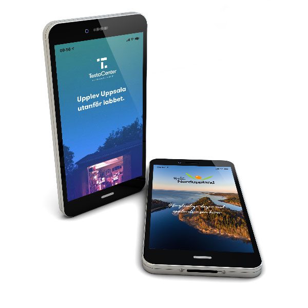 Two mobile phones showing mockup images of websites on them