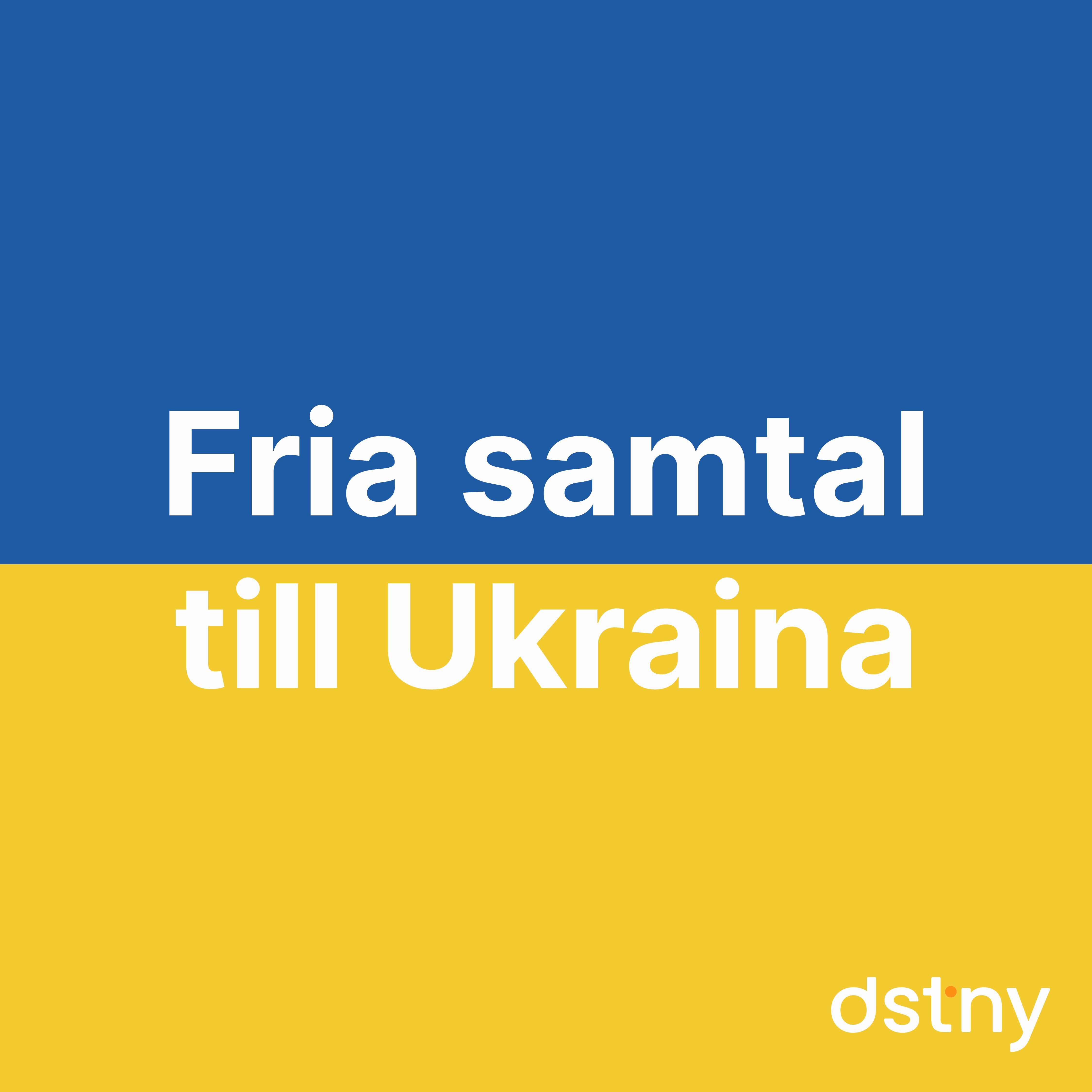 Image in Ukrainian colors with the text "Fee calls to Ukraine" spelled in Swedish