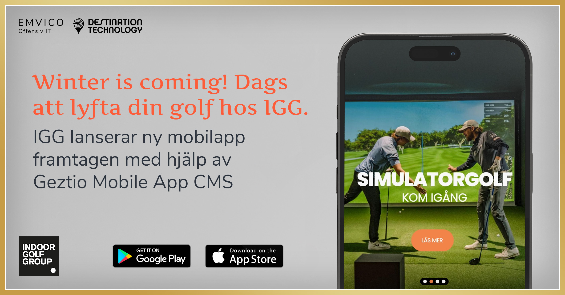 Image of a mobile phone showing the new Indoor Golf app