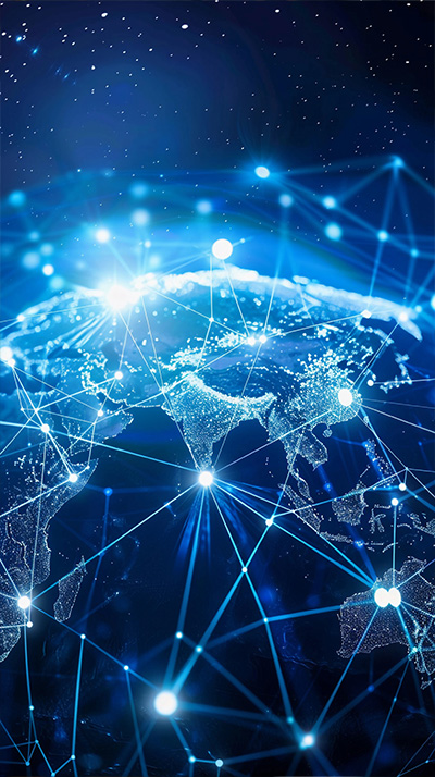 Outsourcing side image Image of the World with nodes and lines, representing network
