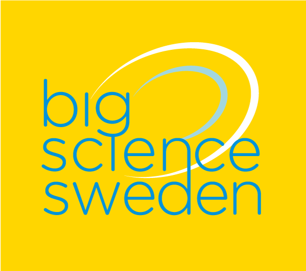 Blue text against yellow background with two arching swirls