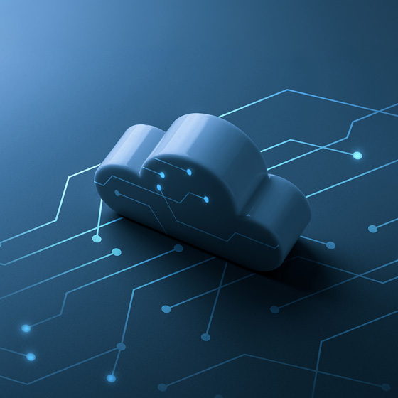 A 3D image of a cloud and some high-tech lines flowing.