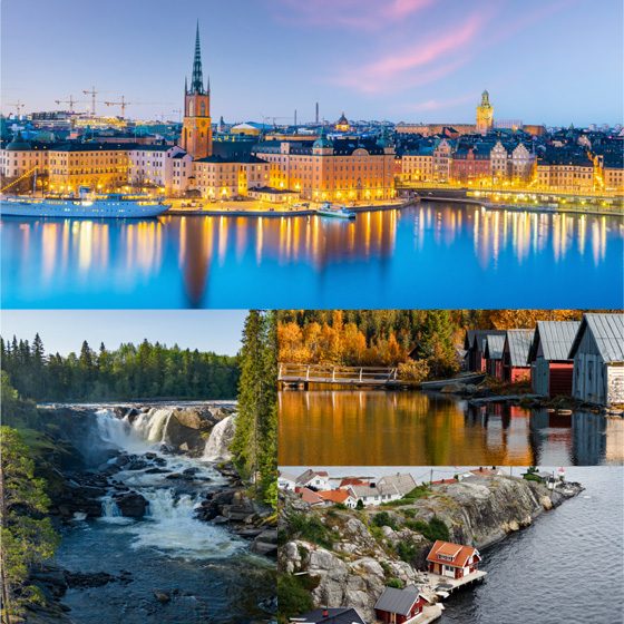 Collage of different destinations in Sweden