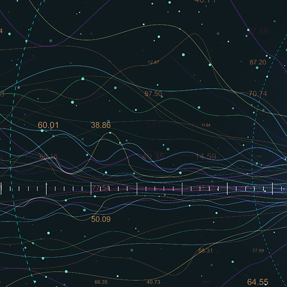 3D generated image of an abstract knowledge graph with lines and numbers