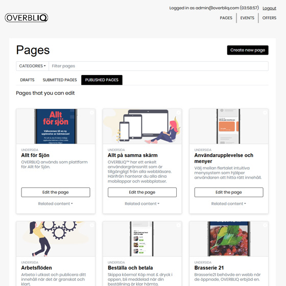 A screenshot of the Overbliq Content Management System